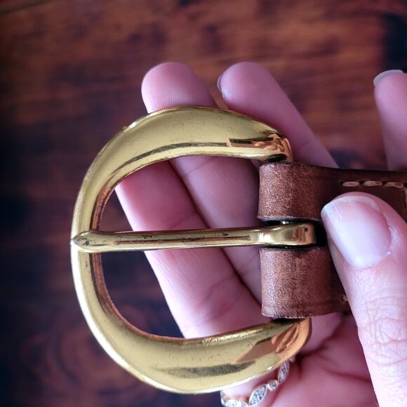 Brown Leather belt with Brass Buckle Sz XS/S - Picture 2 of 5